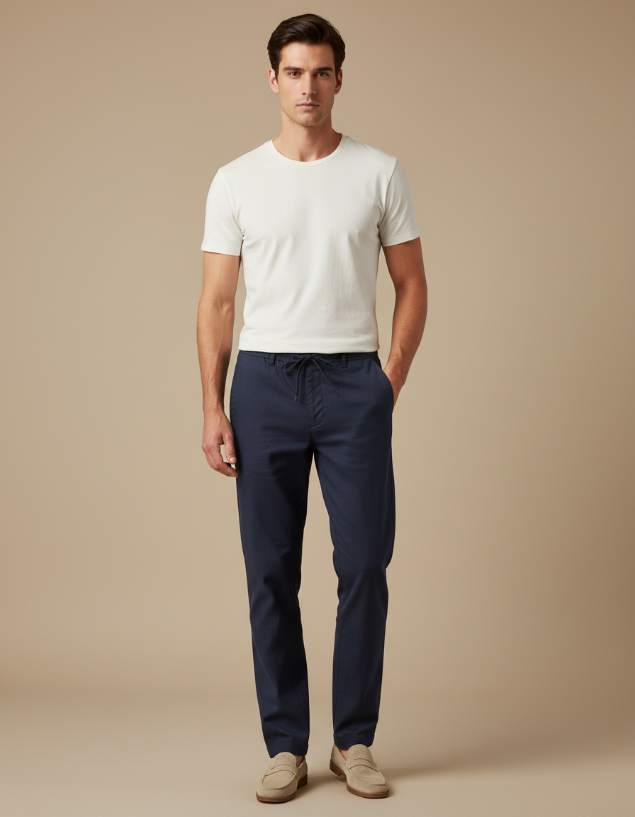 Pantalon Chino Homme Bleu Marine Tapered - Coton