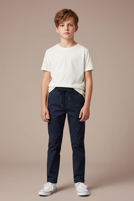 Pantalon Chino Bleu Marine Coton Décontracté Garçon