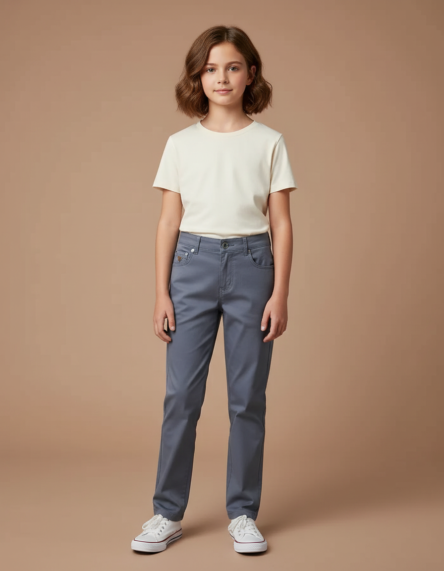 Pantalon Chino Gris Coton Droit Classique Enfant