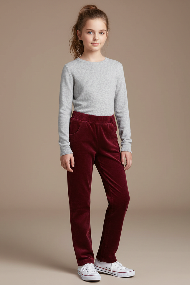 Pantalon Chino Bordeaux Côtelé Enfant Décontracté Ample - Cordé
