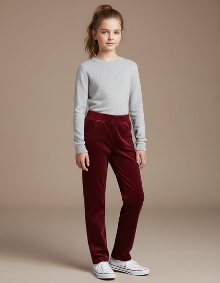 Pantalon Chino Bordeaux Côtelé Enfant Décontracté Ample - Cordé