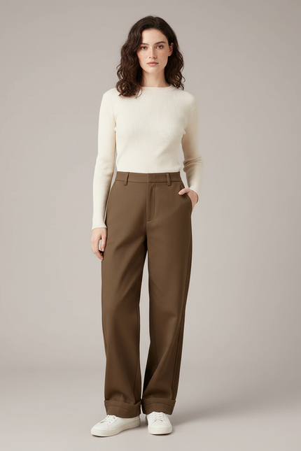 Pantalon Chino Marron Ample Décontracté Hiver Chaud - Gabardine