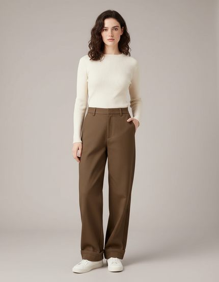 Pantalon Chino Marron Ample Décontracté Hiver Chaud - Gabardine