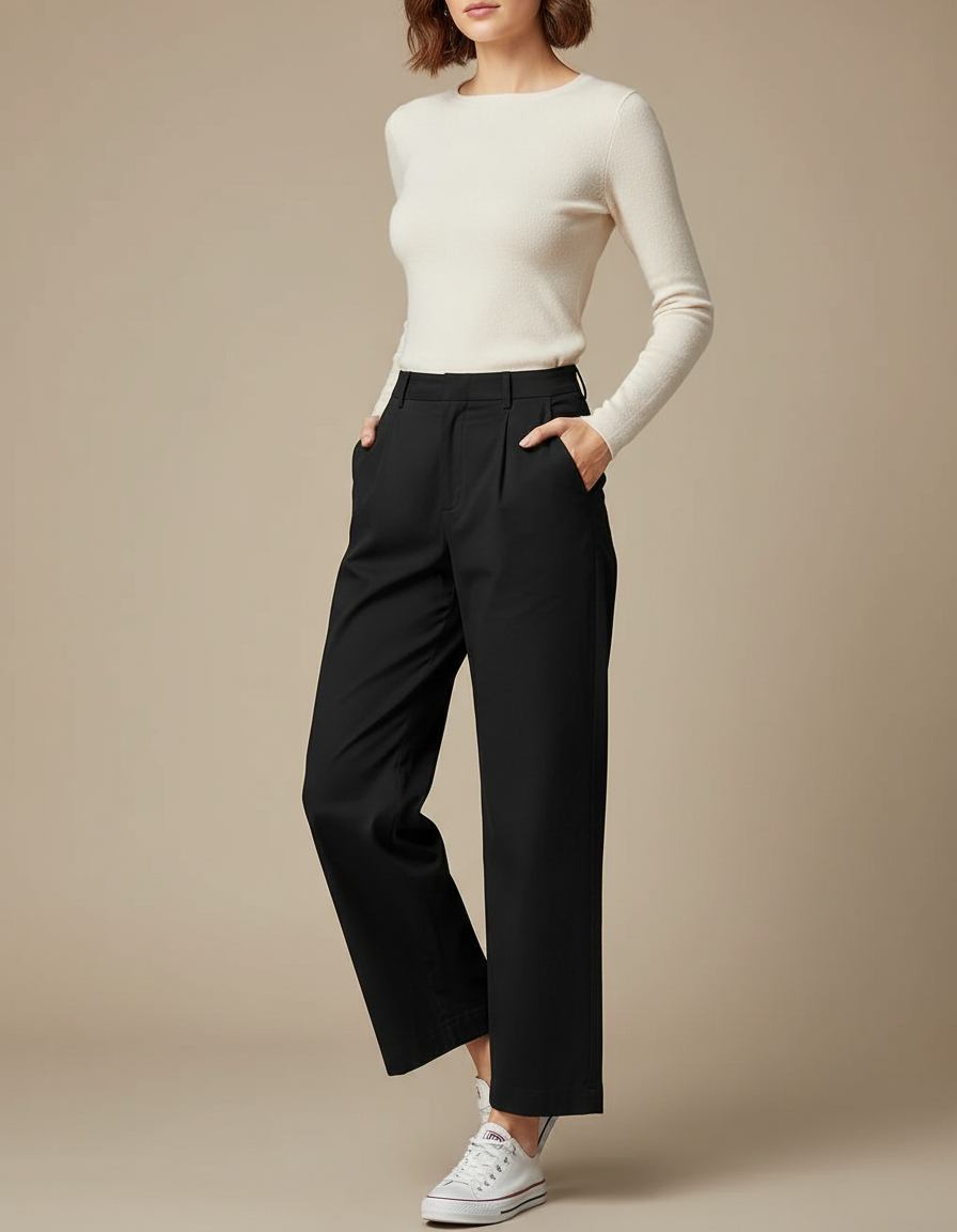 Femme Pantalon Chino - Noir Gabardine