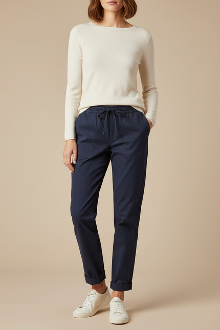 Pantalon Chino Bleu Marine Coton Décontracté Coupe Droite
