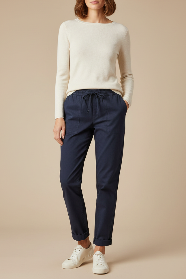 Pantalon Chino Bleu Marine Coton Décontracté Coupe Droite