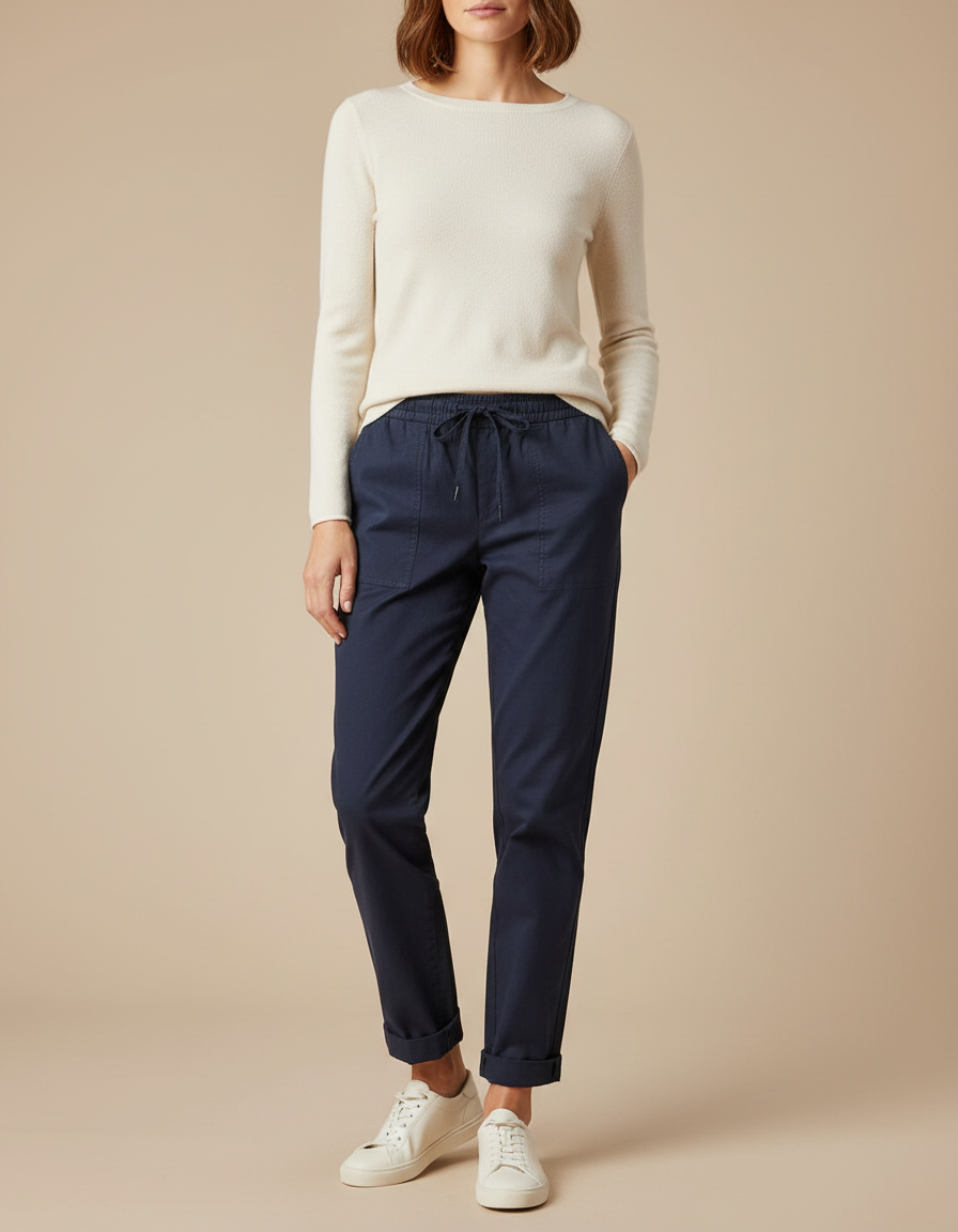 Pantalon Chino Bleu Marine Coton Décontracté Coupe Droite