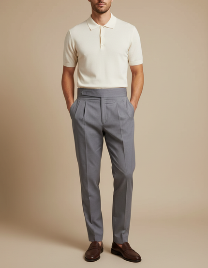 Pantalon Chino Gris Plissé Élégant Homme - Gabardine