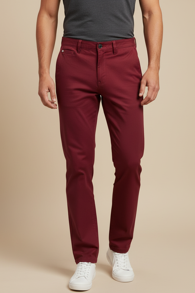 Pantalon Chino Bordeaux Droit Coton Décontracté Homme