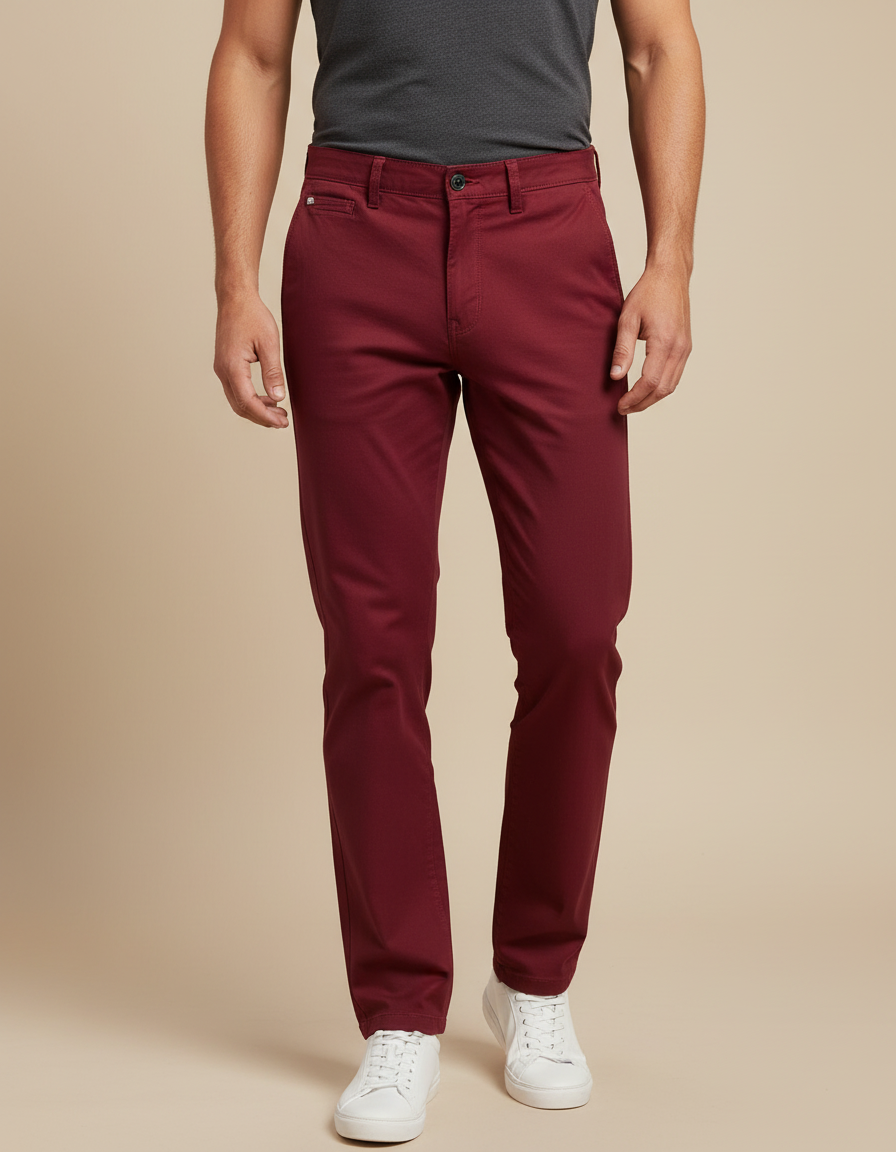Pantalon Chino Bordeaux Droit Coton Décontracté Homme