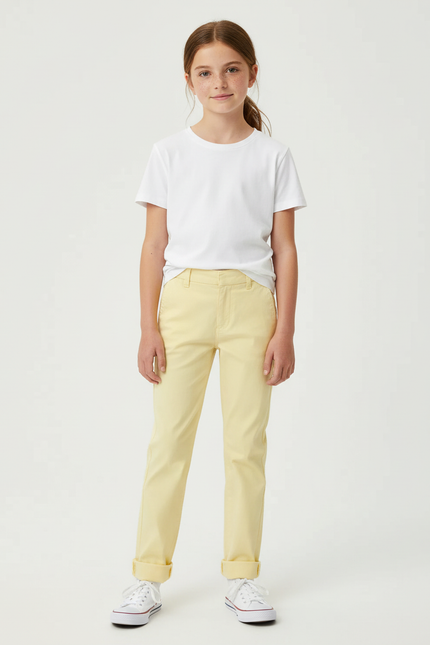 Pantalon Chino Jaune Clair Coton Droit Fille