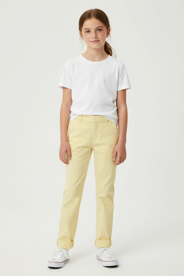 Pantalon Chino Jaune Clair Coton Droit Fille