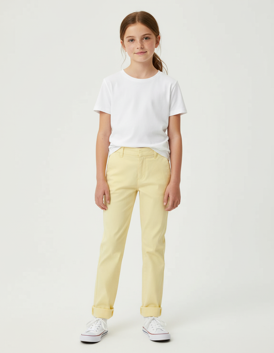 Pantalon Chino Jaune Clair Coton Droit Fille