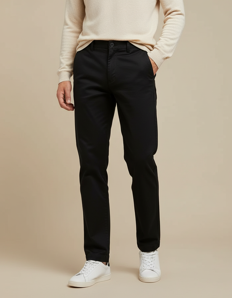 Pantalon Chino Noir Coton Fuselé Confortable Élégant Homme