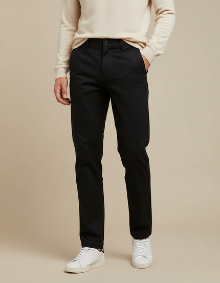 Pantalon Chino Noir Coton Fuselé Confortable Élégant Homme