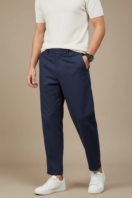 Pantalon Chino Bleu Marine Coton Ample Décontracté Homme - Gabardine