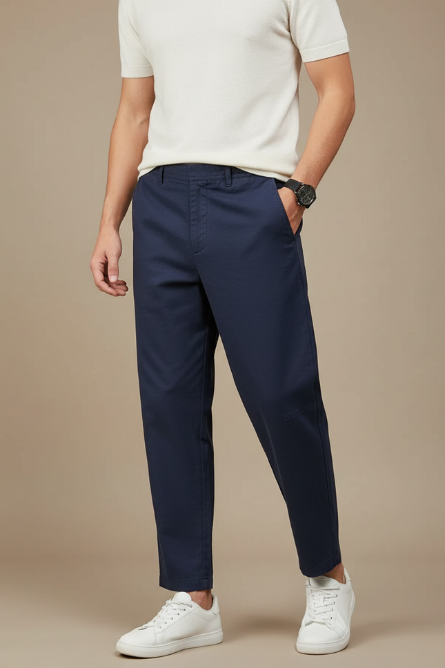 Pantalon Chino Bleu Marine Coton Ample Décontracté Homme - Gabardine