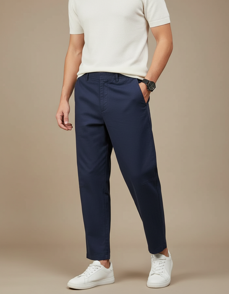 Pantalon Chino Bleu Marine Coton Ample Décontracté Homme - Gabardine
