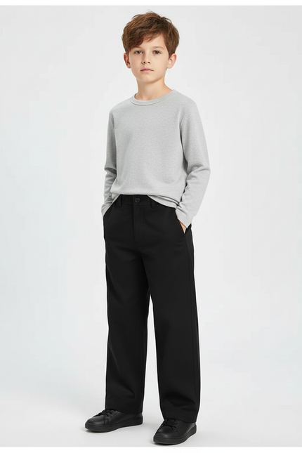 Pantalon Chino Noir Ample Décontracté Enfant Uni - Gabardine