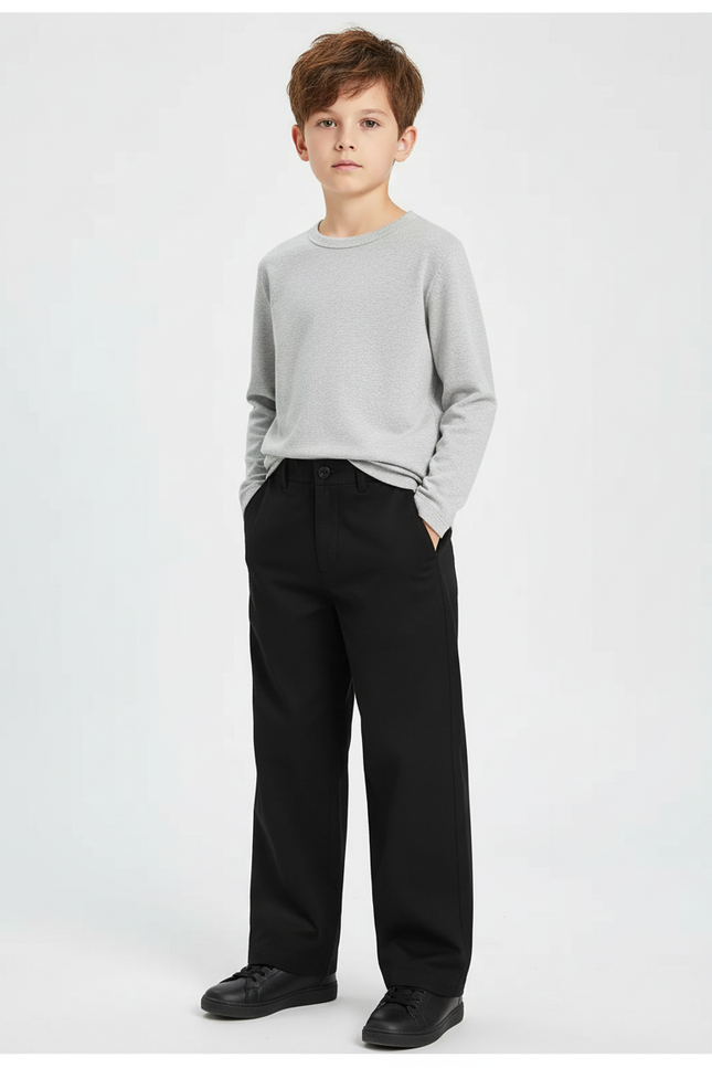 Pantalon Chino Noir Ample Décontracté Enfant Uni - Gabardine