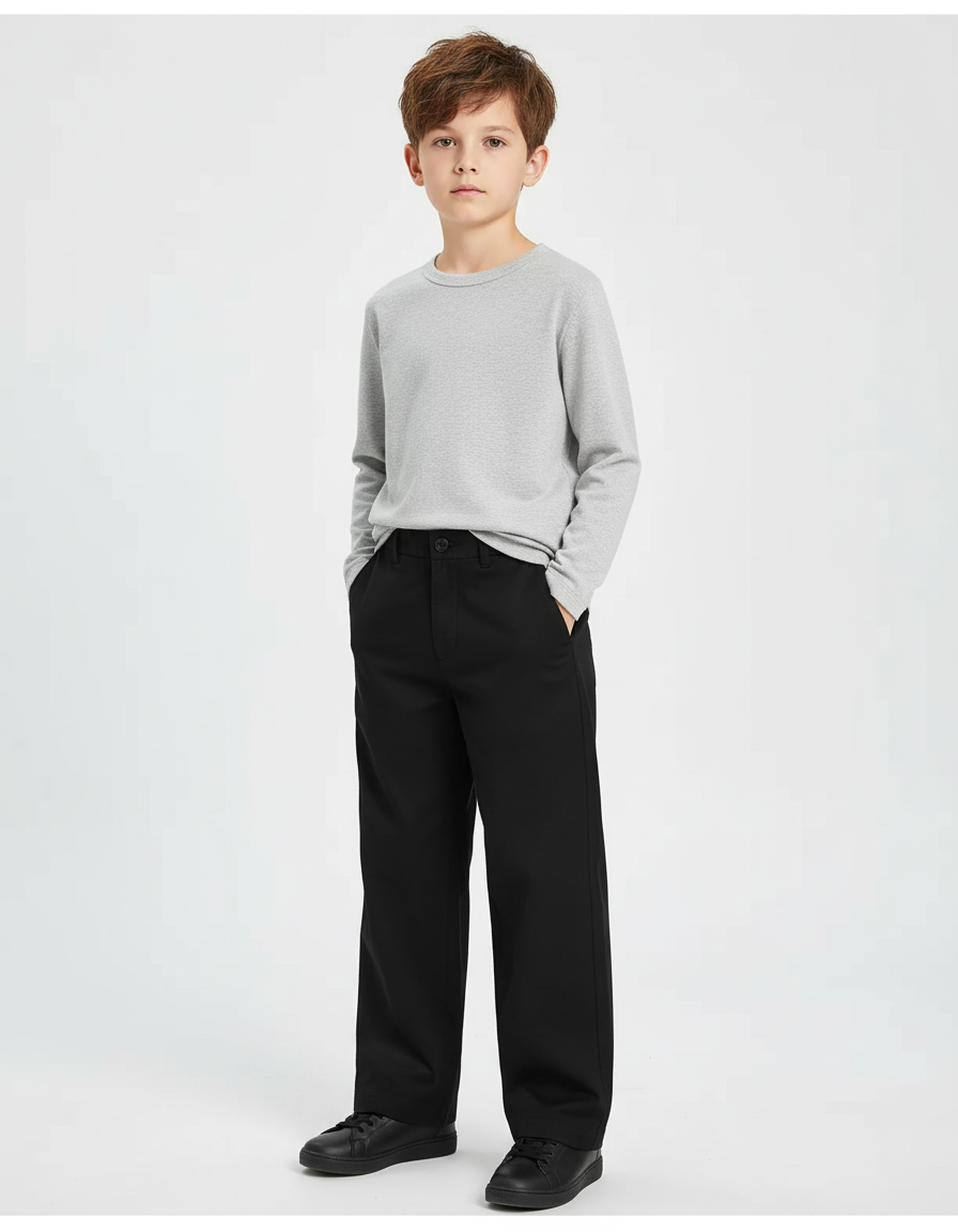 Pantalon Chino Noir Ample Décontracté Enfant Uni - Gabardine
