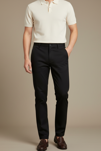 Pantalon Chino Noir Coton Stretch Homme Coupe Droite