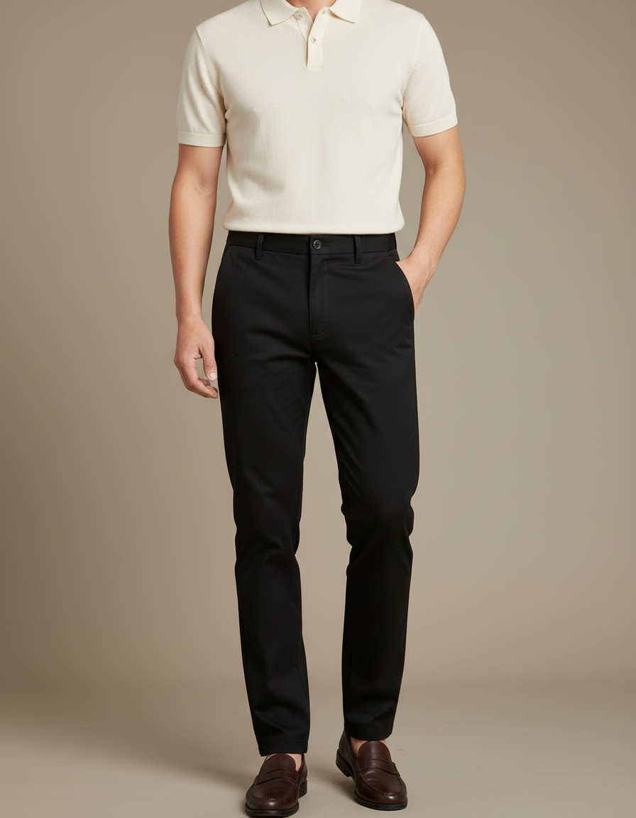 Pantalon Chino Noir Coton Stretch Homme Coupe Droite