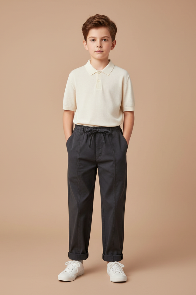 Pantalon Chino Garçon Coton Ample Gris Décontracté