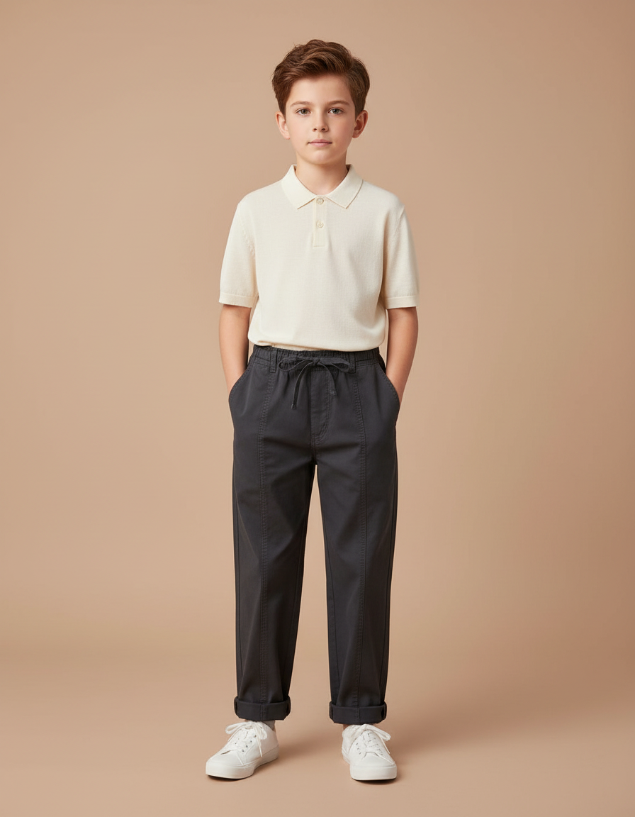 Pantalon Chino Garçon Coton Ample Gris Décontracté