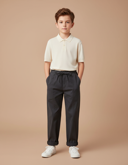 Pantalon Chino Garçon Coton Ample Gris Décontracté