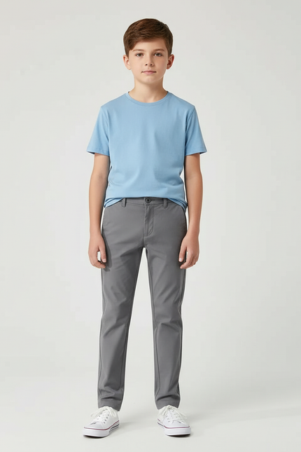 Pantalon Chino Gris Coton Stretch Slim Enfant