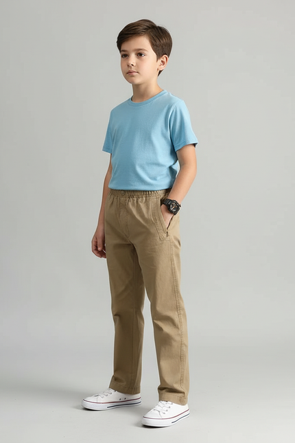 Pantalon Chino Kaki Coton Décontracté Elastique Garçon