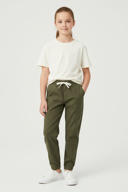 Pantalon Chino Vert Olive Cordon Coton Enfant