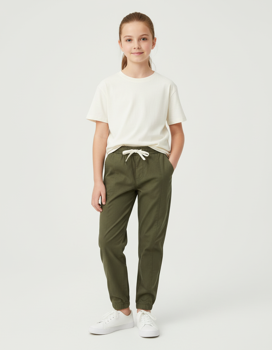 Pantalon Chino Vert Olive Cordon Coton Enfant