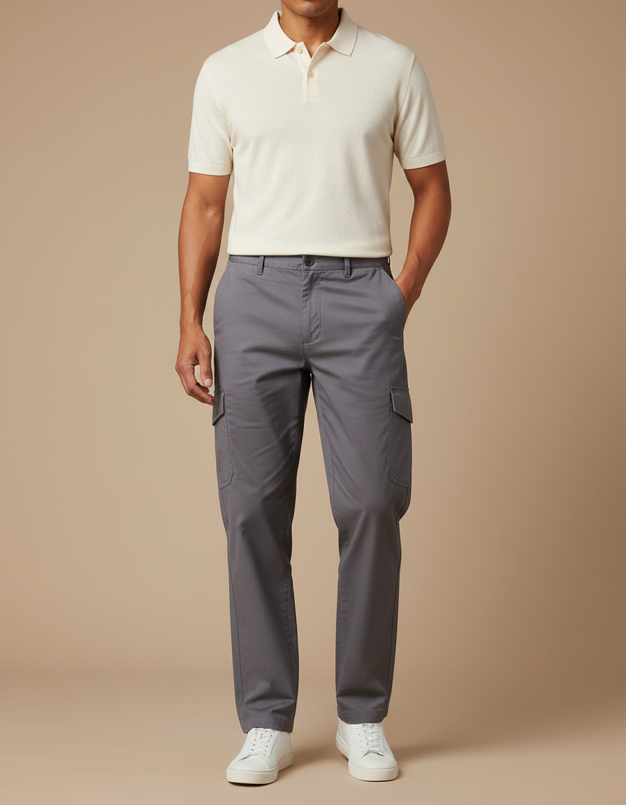 Pantalon Chino Gris Coton Cargo Droit Homme Décontracté