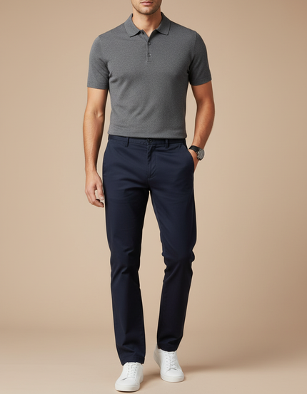 Pantalon Chino Bleu Marine Coton Stretch Décontracté Homme