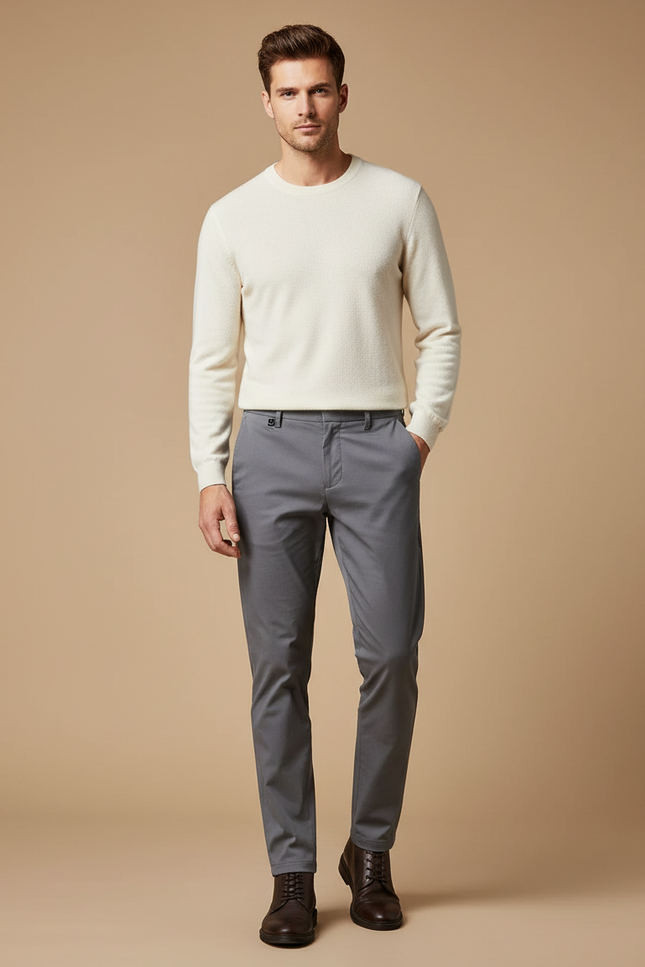 Pantalon Chino Gris Slim Coton Homme Élégant