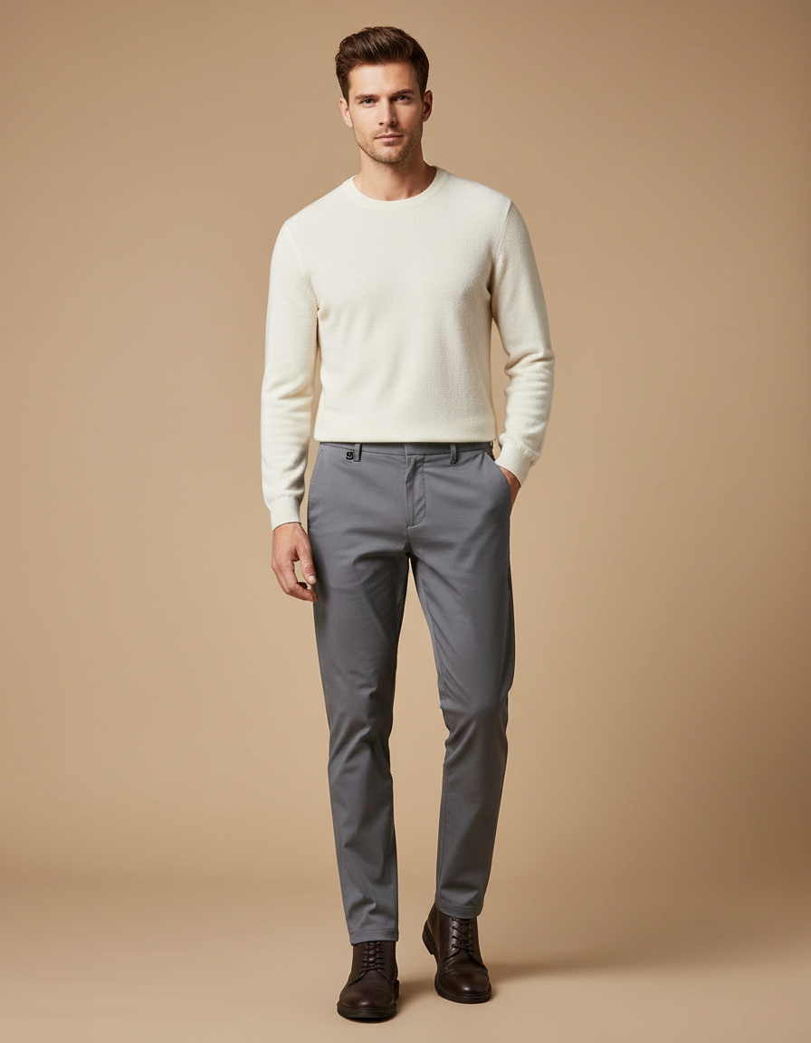 Pantalon Chino Gris Slim Coton Homme Élégant