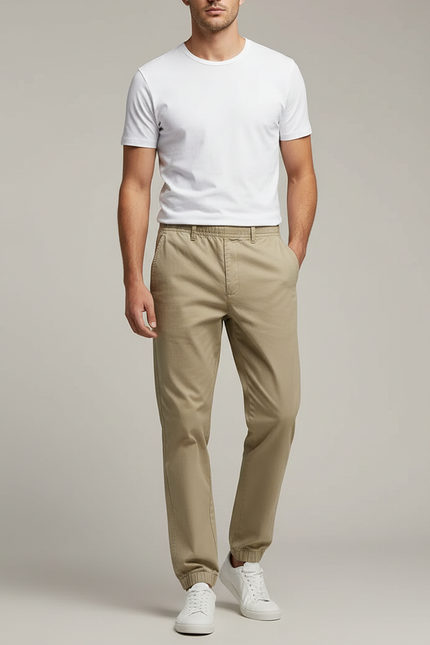 Pantalon Chino Resserre Aux Chevilles - Kaki Gabardine