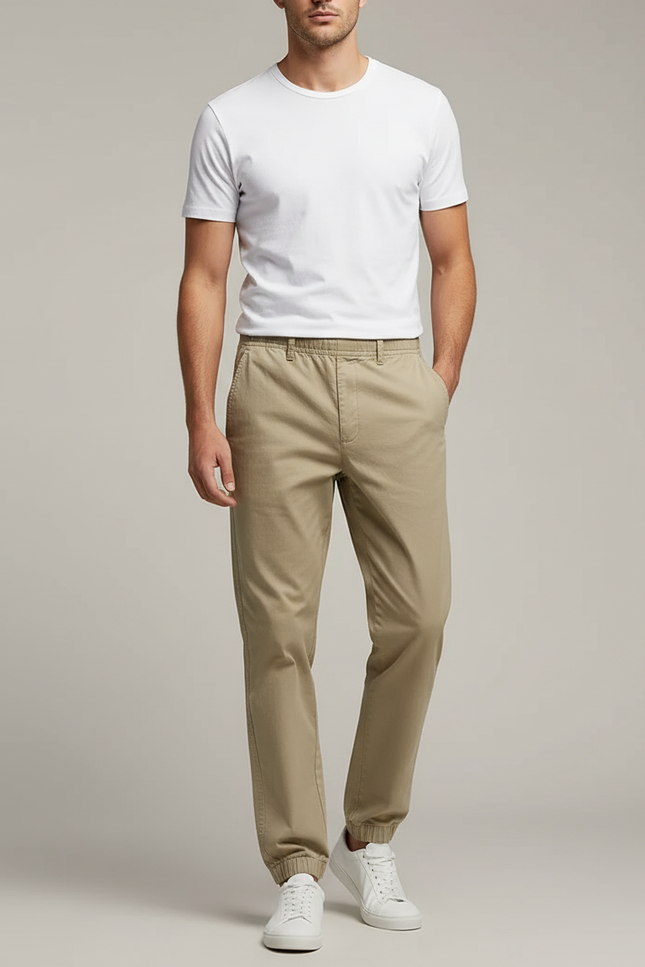 Pantalon Chino Resserre Aux Chevilles - Kaki Gabardine