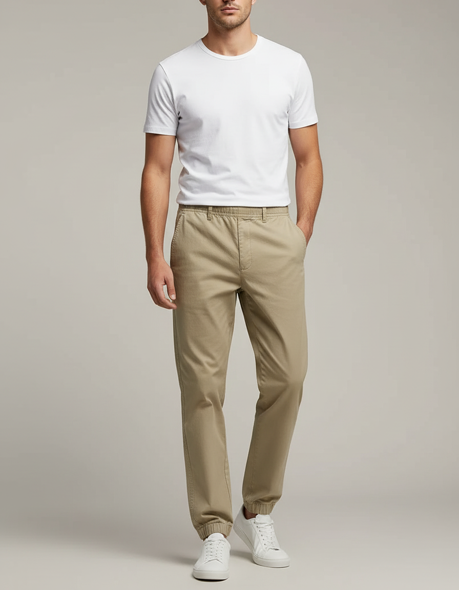 Pantalon Chino Resserre Aux Chevilles - Kaki Gabardine