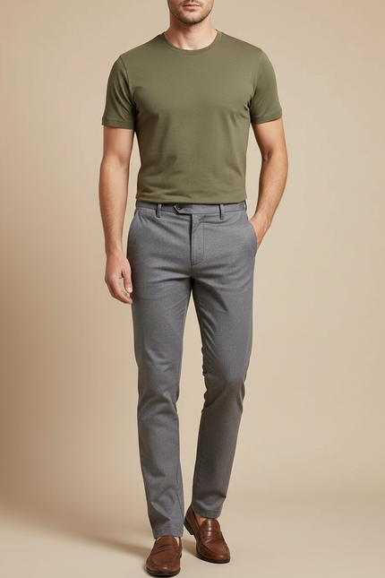 Pantalon Chino Gris Slim Élégant Moderne - Laine