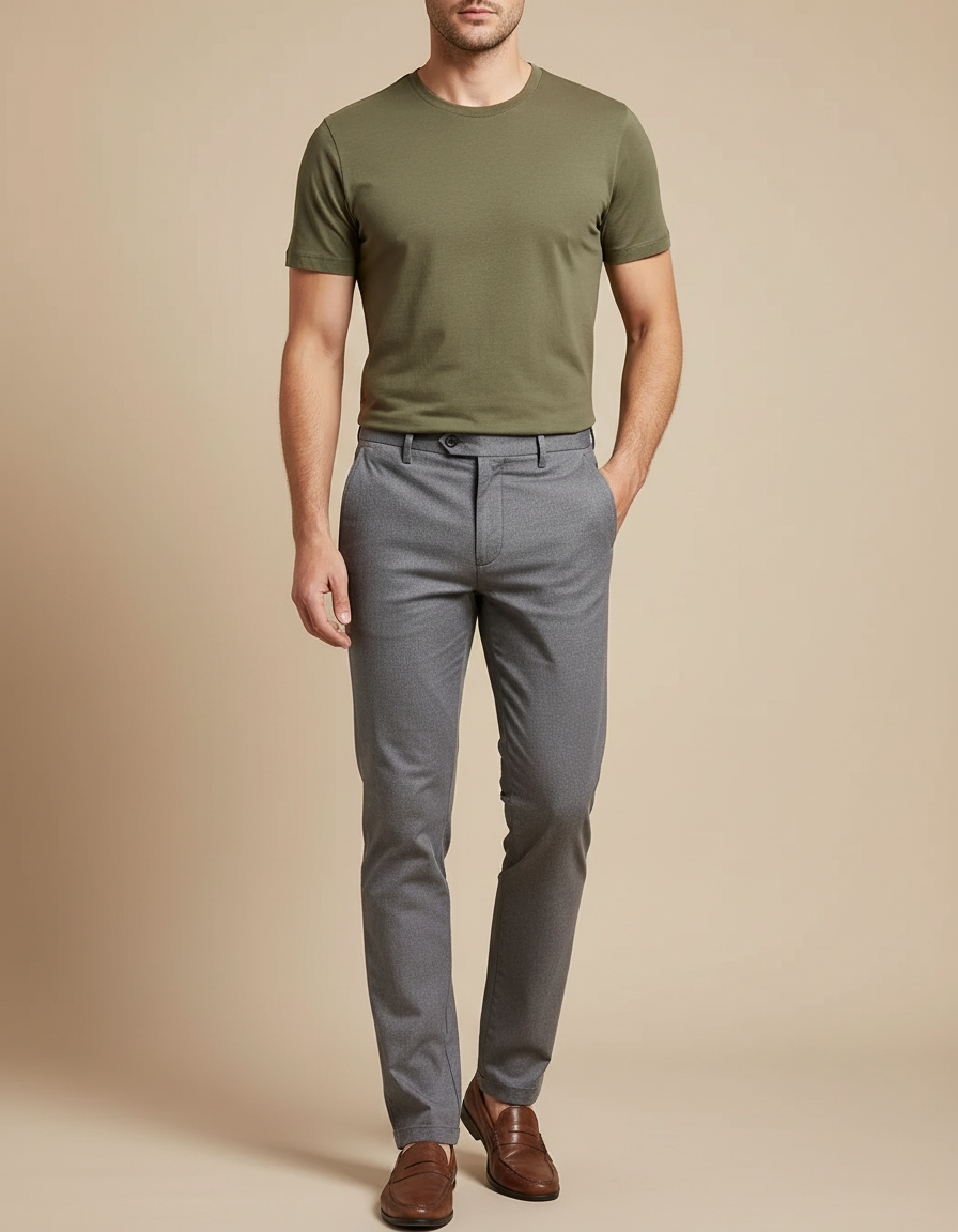 Pantalon Chino Gris Slim Élégant Moderne - Laine
