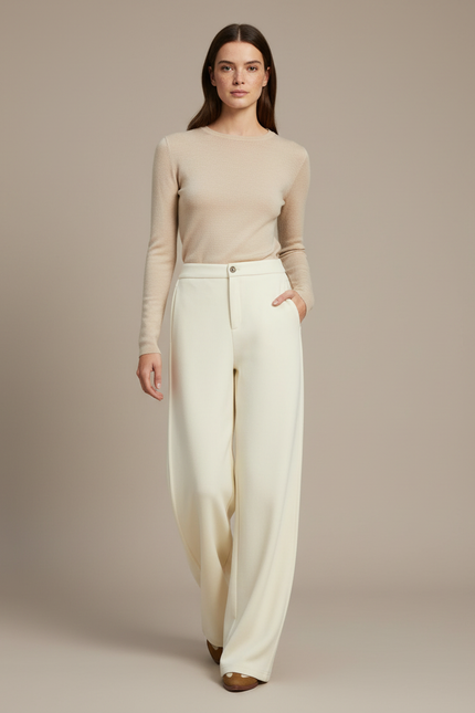 Pantalon Chino Beige Ample Laine Acétate Épais Hiver