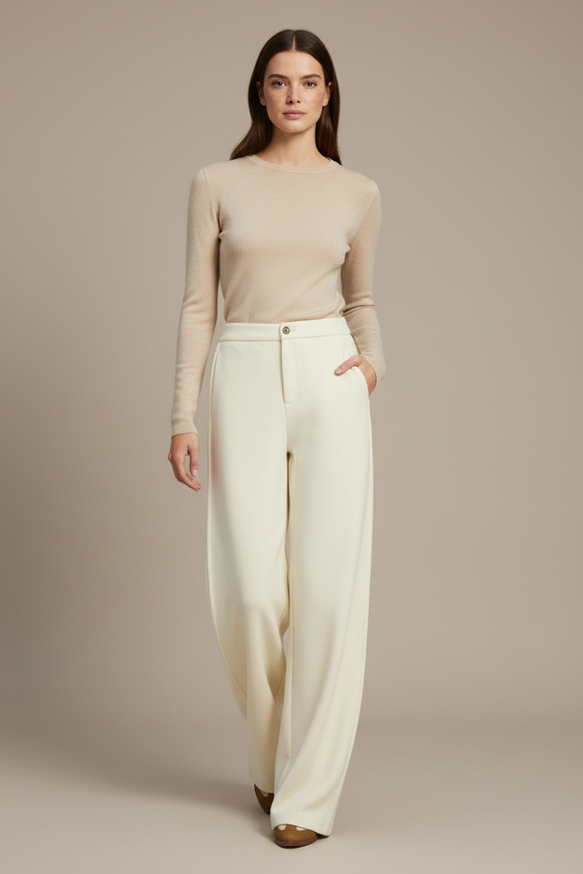 Pantalon Chino Beige Ample Laine Acétate Épais Hiver