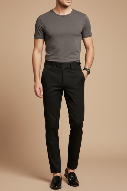 Pantalon Chino Noir Slim Élégant Confortable Homme - Gabardine