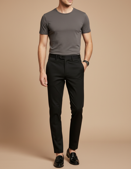 Pantalon Chino Noir Slim Élégant Confortable Homme - Gabardine