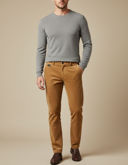Pantalon Chino Velours Côtelé Marron Coupe Droite Homme