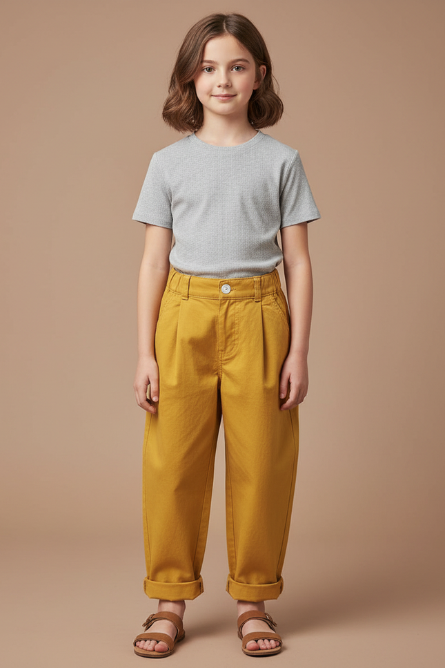 Pantalon Chino Jaune Moutarde Coton Ample Enfant