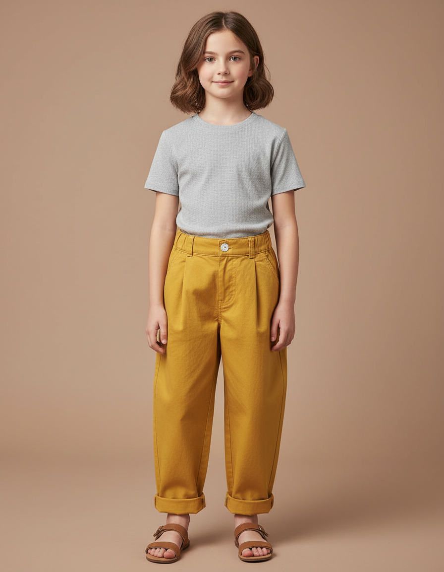 Pantalon Chino Jaune Moutarde Coton Ample Enfant